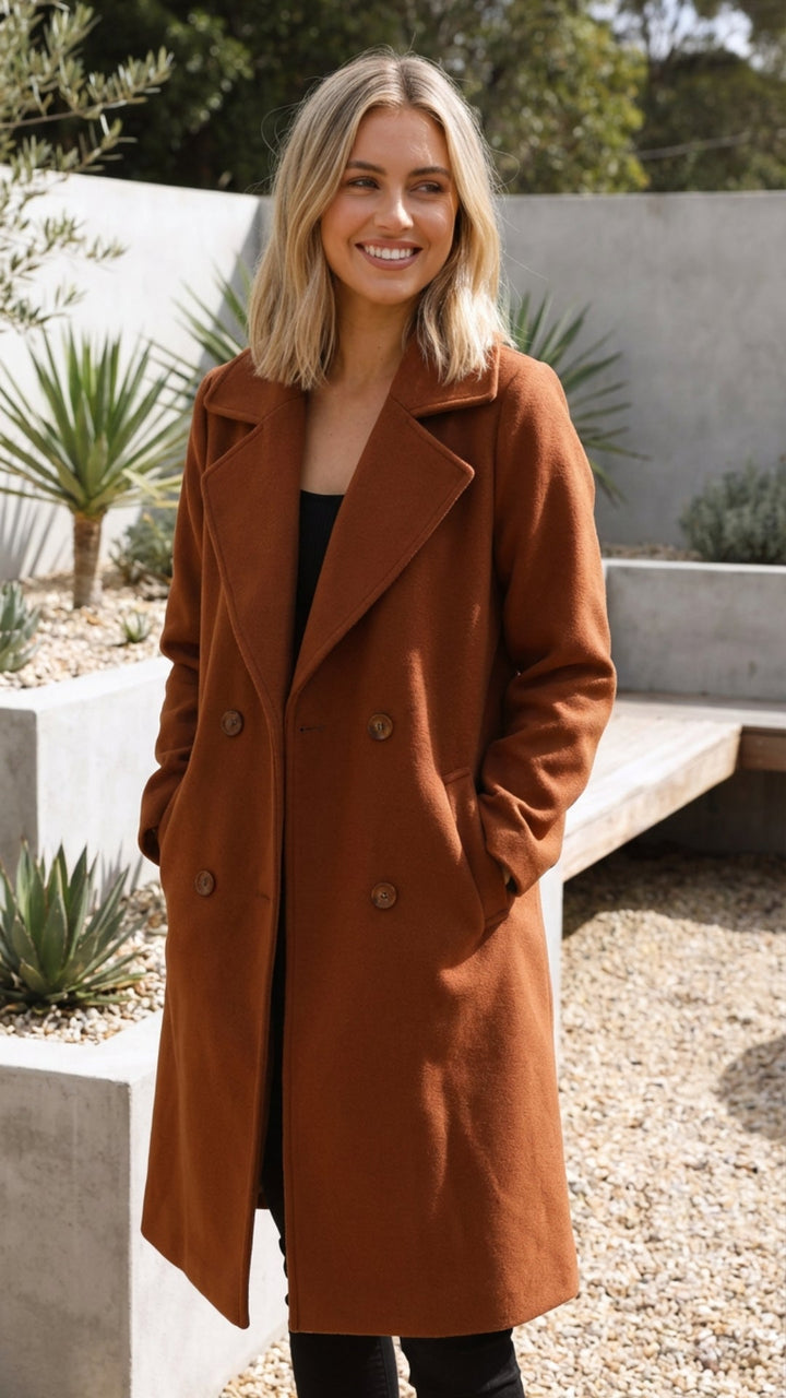 Women's Double Breasted Long Coat - Timeless Polished Outerwear