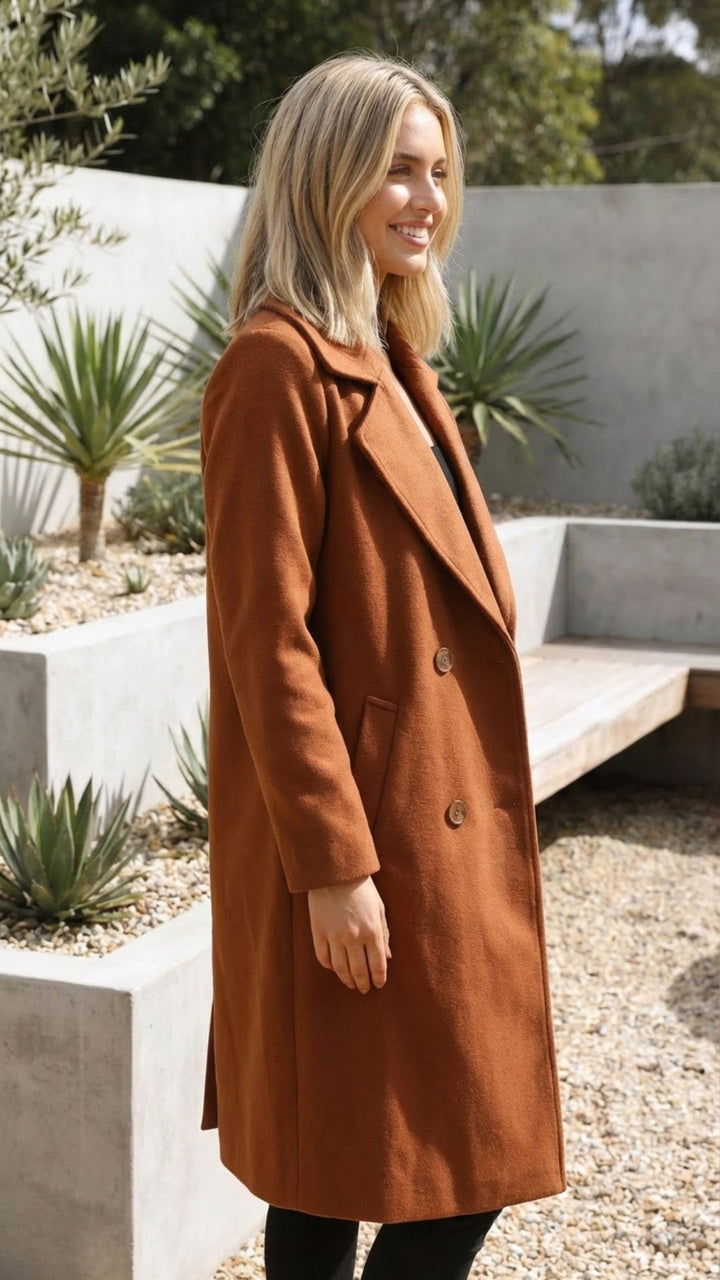 Women's Double Breasted Long Coat - Timeless Polished Outerwear