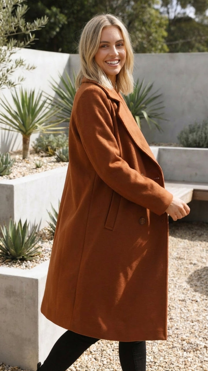 Women's Double Breasted Long Coat - Timeless Polished Outerwear