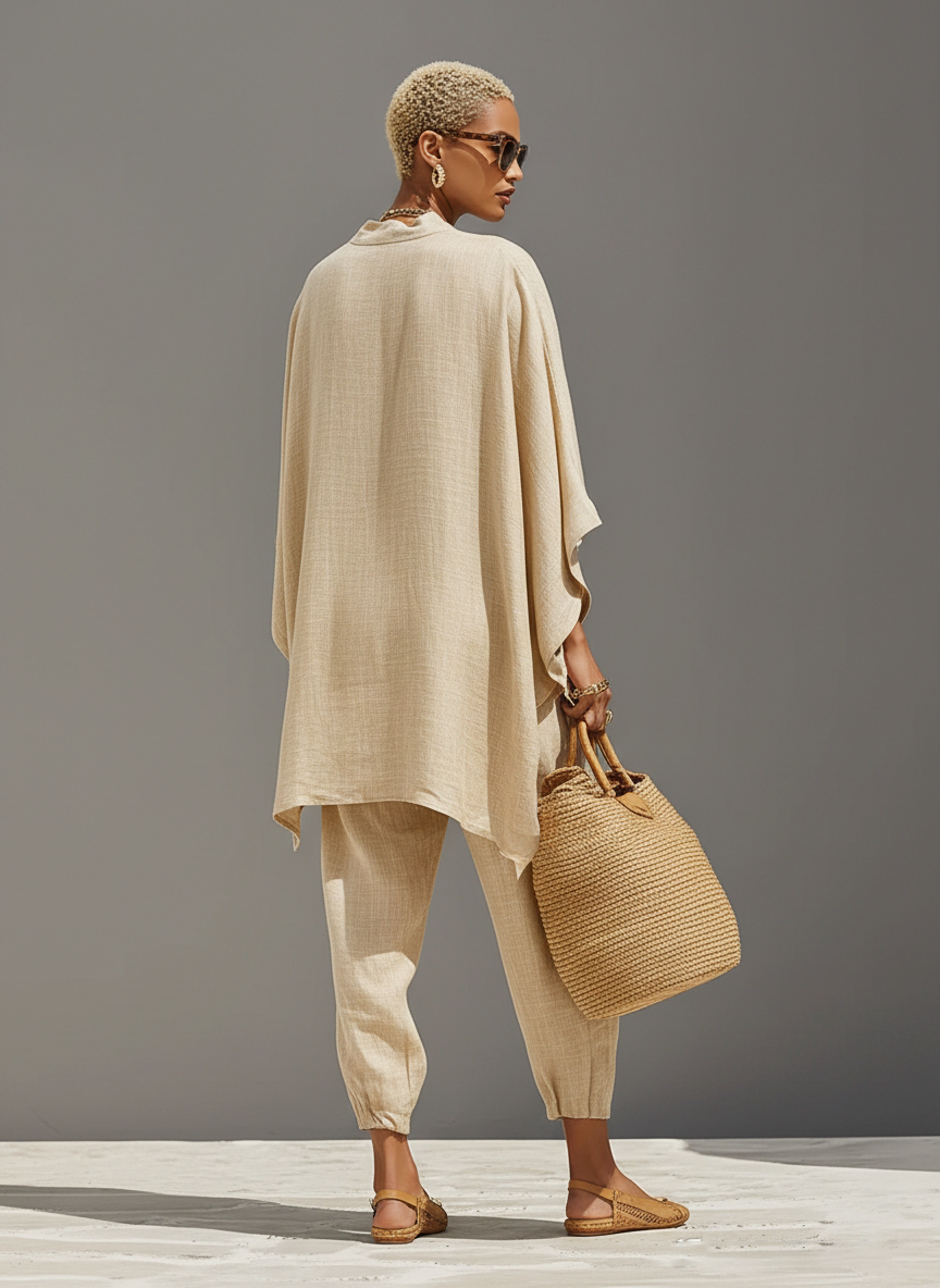 Women's Linen Asymmetrical Set - Effortless Everyday Look
