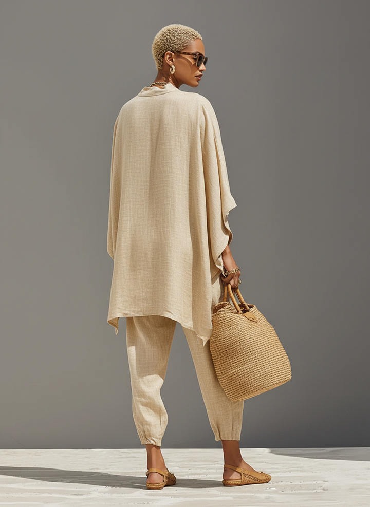 Women's Linen Asymmetrical Set - Effortless Everyday Look
