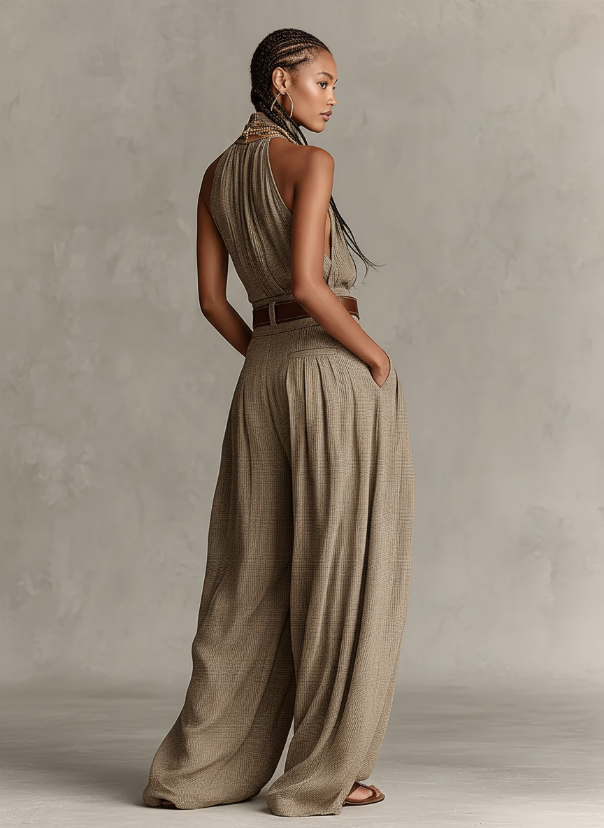 Women's Mixed Cotton Boho-Elegant Jumpsuit - Timeless Wide Leg Style