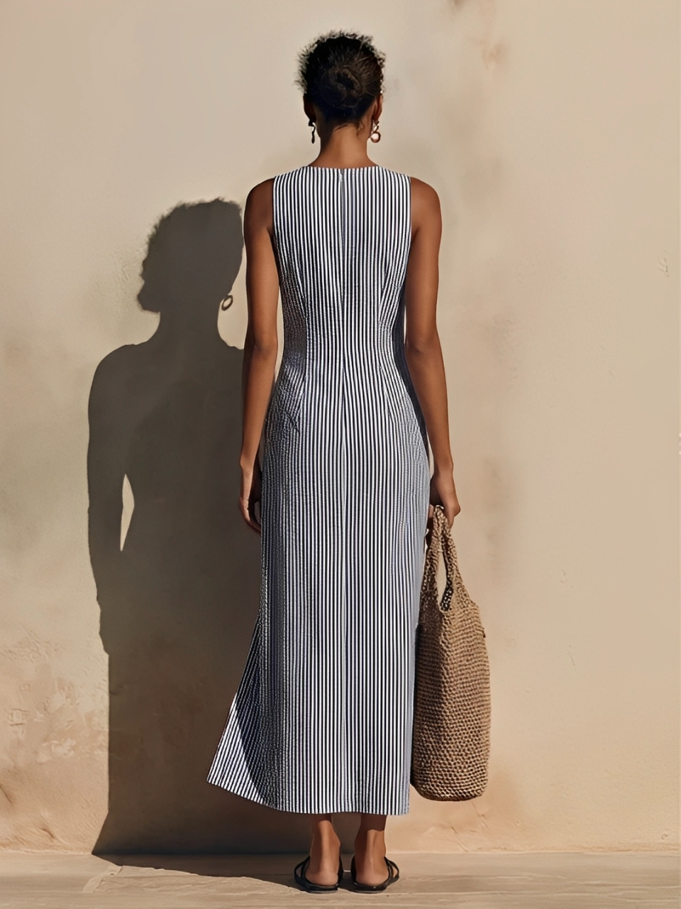 Women's Striped Cotton Blazer Maxi Dress - Timeless Nautical Style