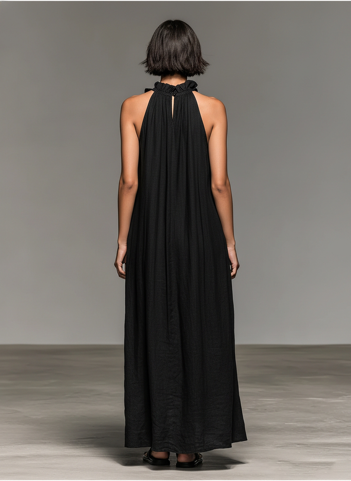 Women's Linen-blend Sleeveless Ruffle Maxi Dress - Minimalist Summer