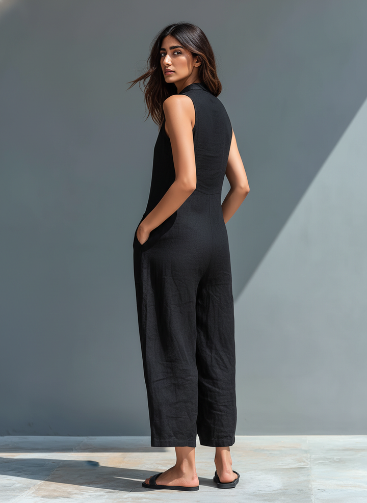 Women's Linen Blend Sleeveless Overall - Effortless Everyday Style