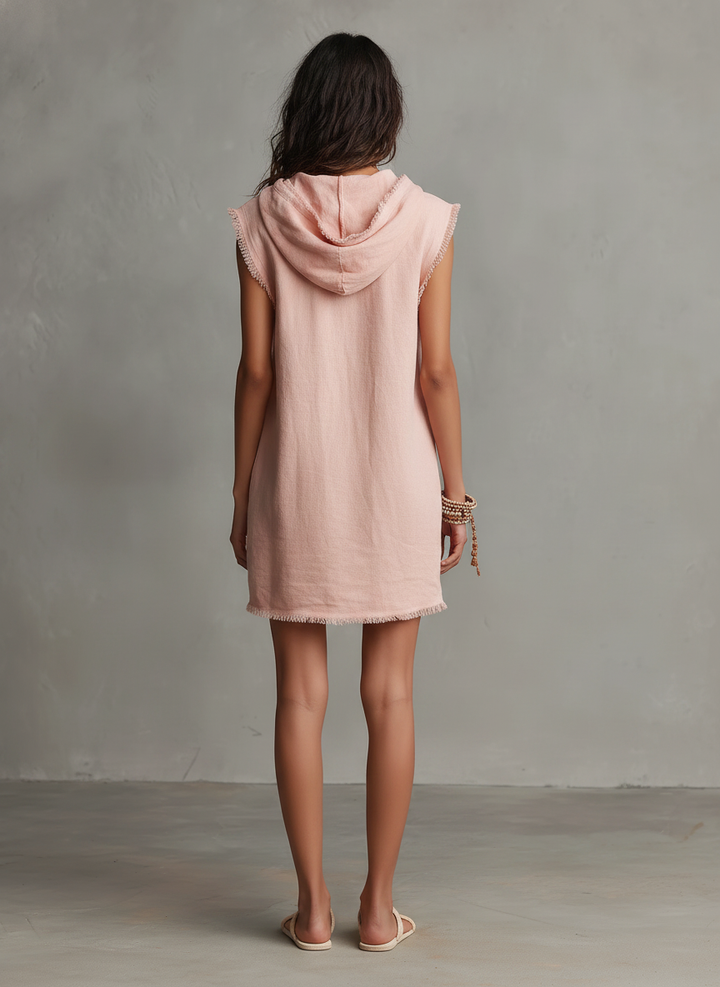 Women's Minimalist Linen Blend Mini Dress with Hood