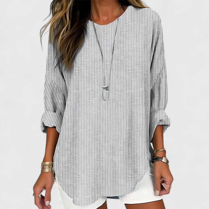 Women's Striped Crew Neck Blouse - Lightweight & Versatile