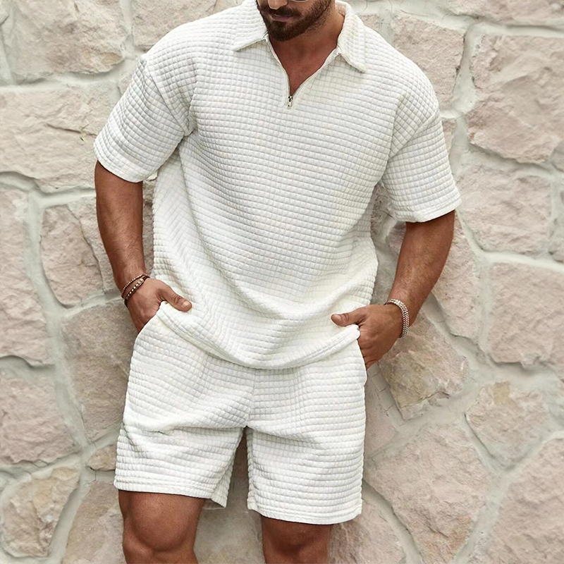 Men's Waffle Knit Leisure Set – Zip Collar Two-Piece Loungewear