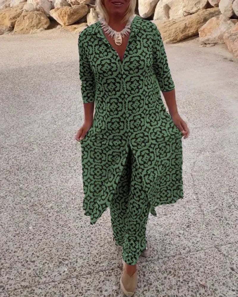 Women's Bohemian Geometric Print Two-Piece Set - Effortless Everyday