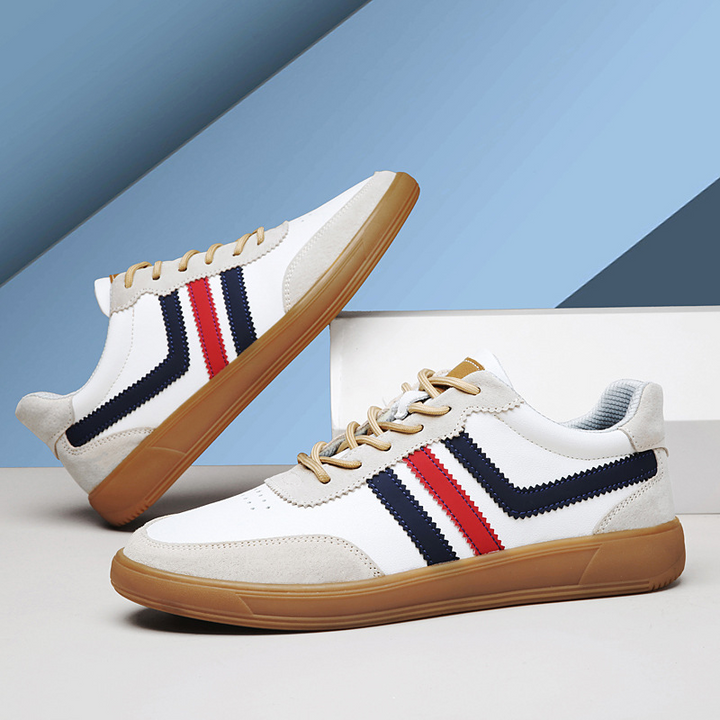 Men's Retro Leather Trainers - Suede Trim Court Sneakers