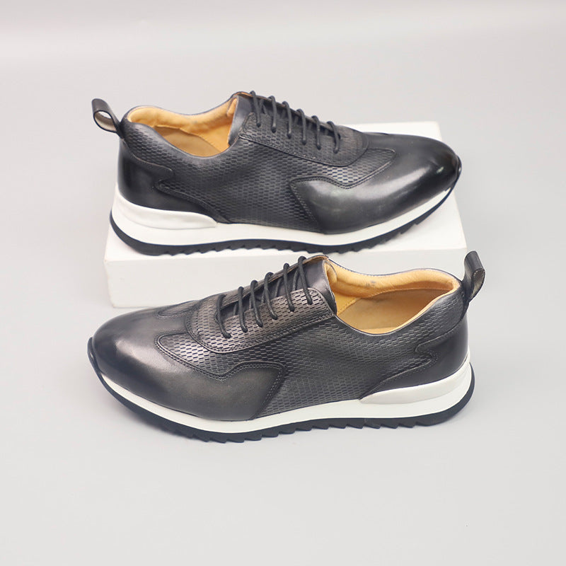 Men's Cowhide Leather Trainers – Woven Court Sneakers