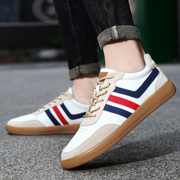 Men's Retro Leather Trainers - Suede Trim Court Sneakers