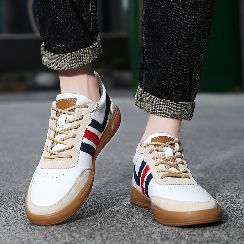 Men's Retro Leather Trainers - Suede Trim Court Sneakers