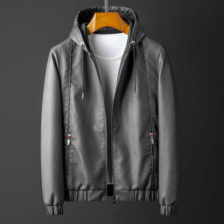 Men's Hooded Leather Jacket – Soft Stretch Casual Biker