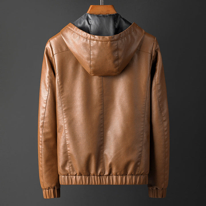 Men's Hooded Leather Jacket – Soft Stretch Casual Biker