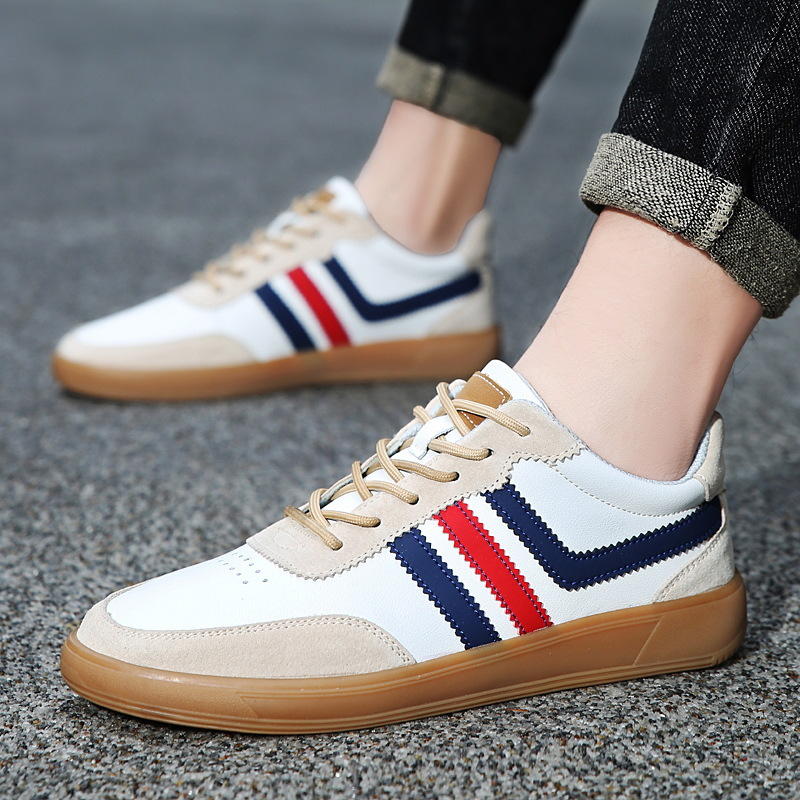 Men's Retro Leather Trainers - Suede Trim Court Sneakers