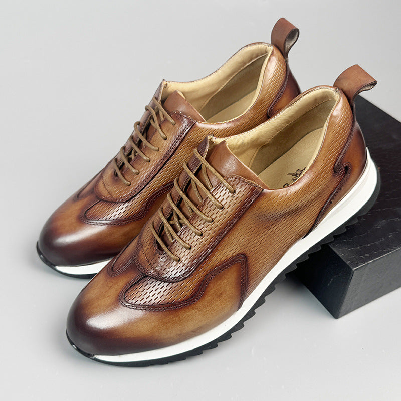 Men's Cowhide Leather Trainers – Woven Court Sneakers
