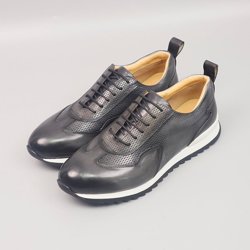 Men's Cowhide Leather Trainers – Woven Court Sneakers
