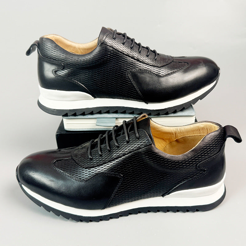 Men's Cowhide Leather Trainers – Woven Court Sneakers