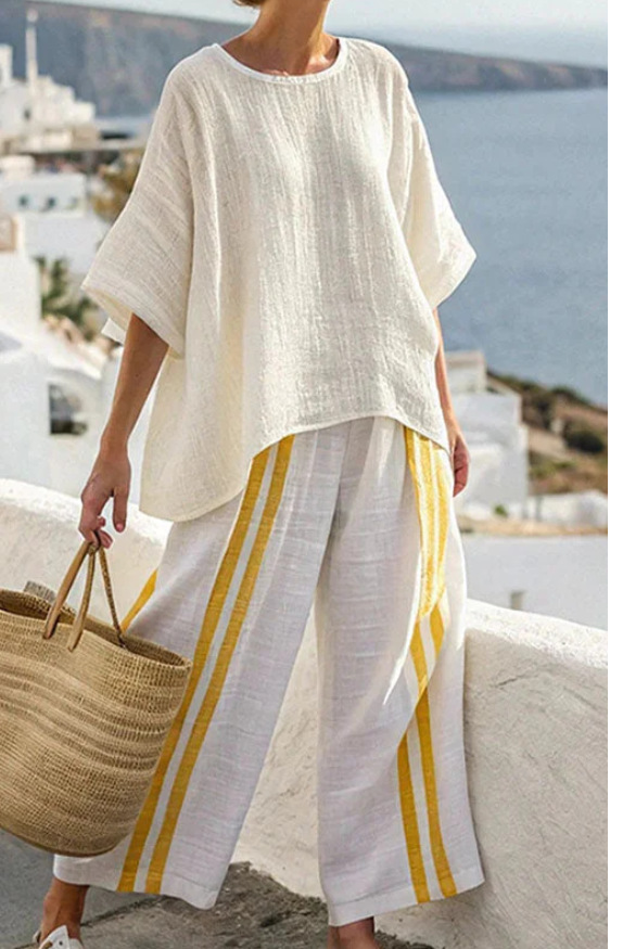 Women's Striped Two-Piece Set - Breezy Coastal Getaway