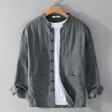 Men's Linen Blend Grandad Collar Shirt – Summer Layering