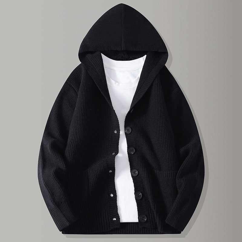 Men's Hooded Cardigan – Ribbed-Knit Button-Up Jumper