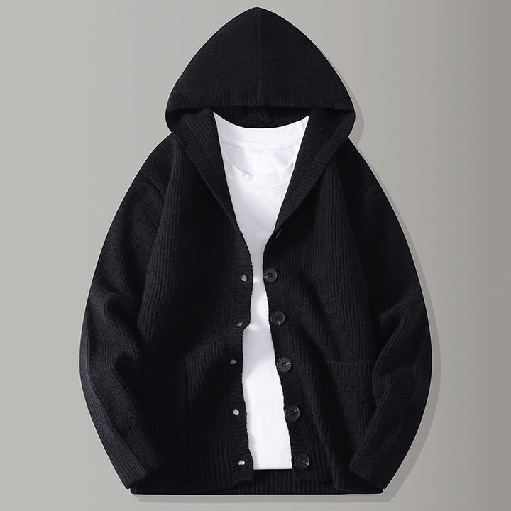 Men's Hooded Cardigan – Ribbed-Knit Button-Up Jumper
