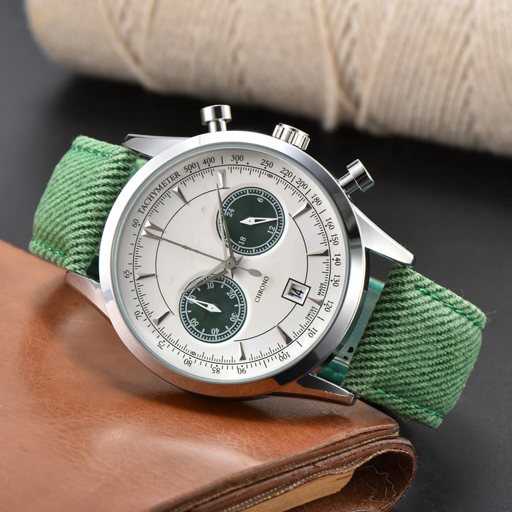 Men's Canvas Strap Chronograph Watch – Stainless-Steel Case