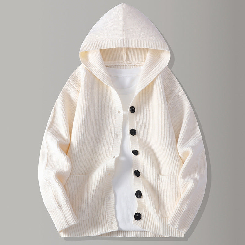 Men's Hooded Cardigan – Ribbed-Knit Button-Up Jumper