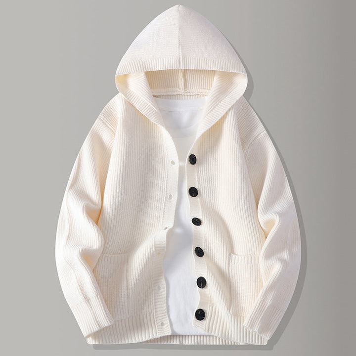 Men's Hooded Cardigan – Ribbed-Knit Button-Up Jumper