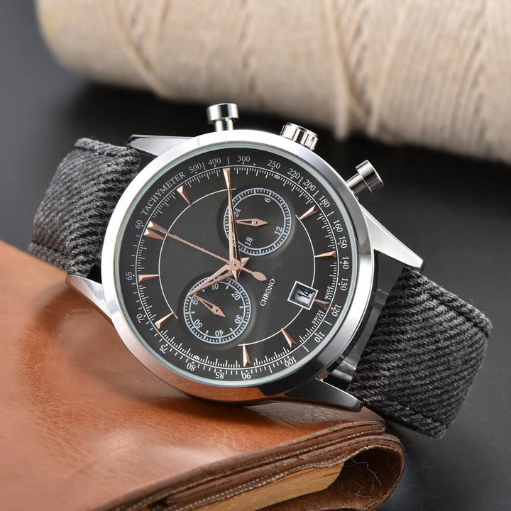 Men's Canvas Strap Chronograph Watch – Stainless-Steel Case