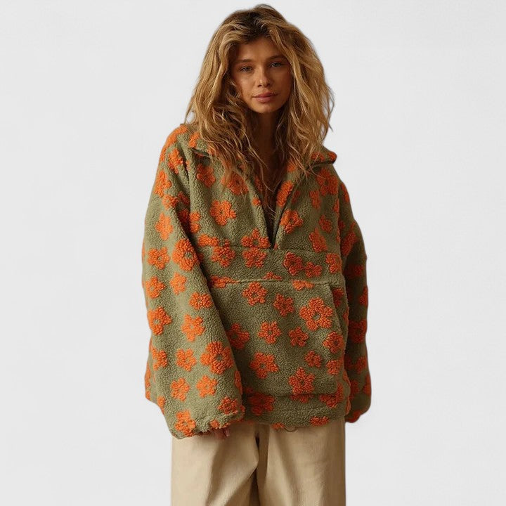 Women's Printed Sherpa Pullover - Cozy & Whimsical