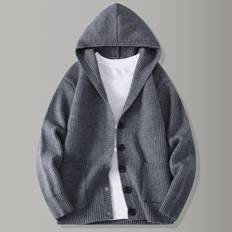 Men's Hooded Cardigan – Ribbed-Knit Button-Up Jumper