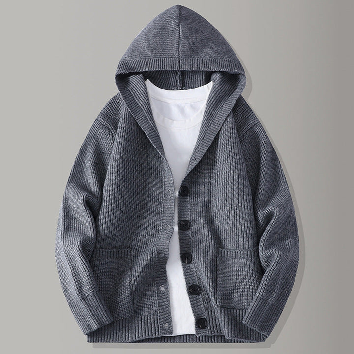 Men's Hooded Cardigan – Ribbed-Knit Button-Up Jumper