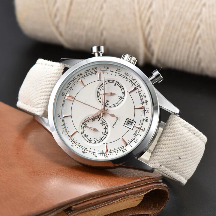 Men's Chronograph Watch – Stainless Steel Canvas-Strap Watch