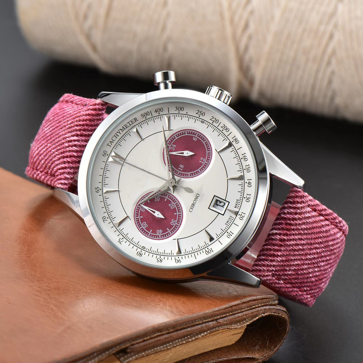 Men's Chronograph Watch – Stainless Steel Canvas-Strap Watch