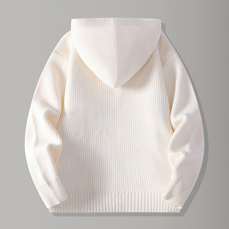 Men's Hooded Cardigan – Ribbed-Knit Button-Up Jumper