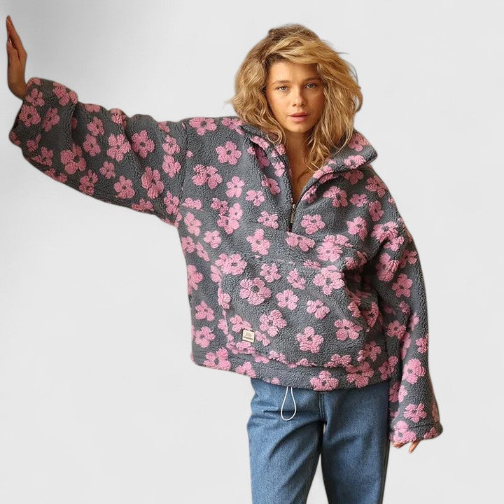 Women's Printed Sherpa Pullover - Cozy & Whimsical