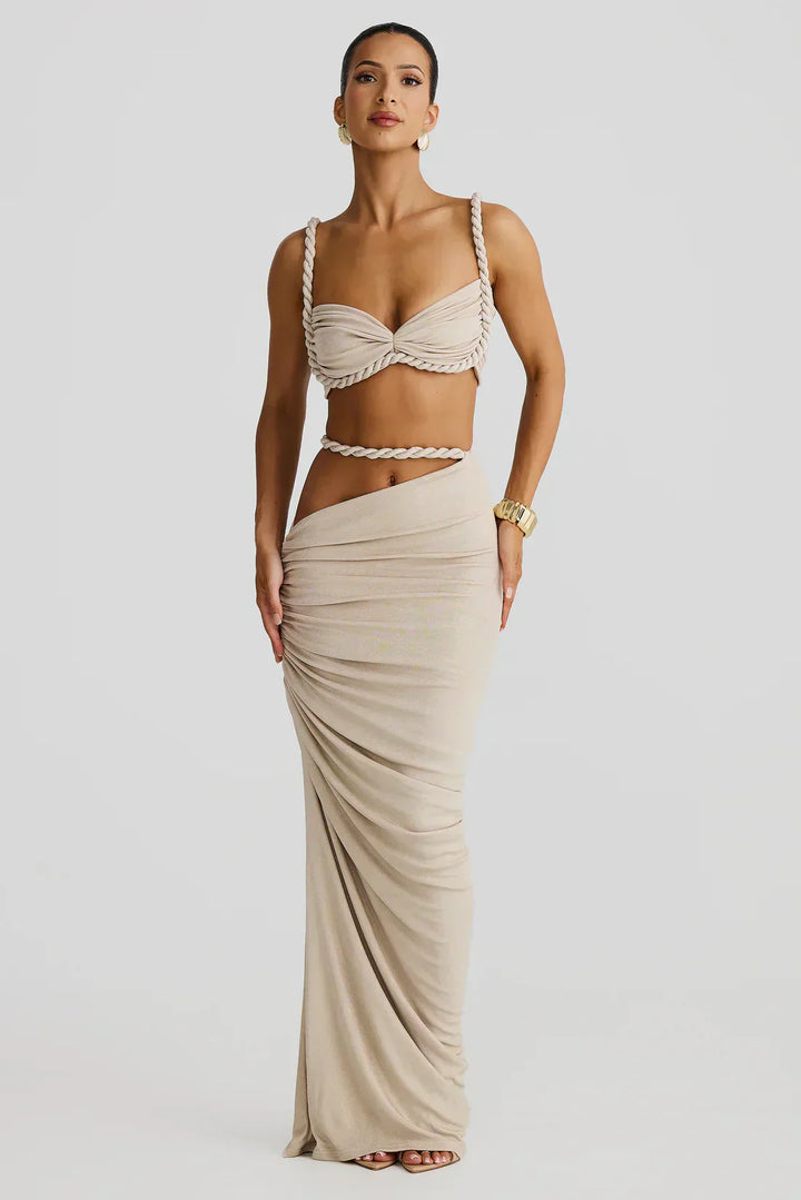Women's Twisted Bandeau Two-Piece Set - Elegant Evening Look