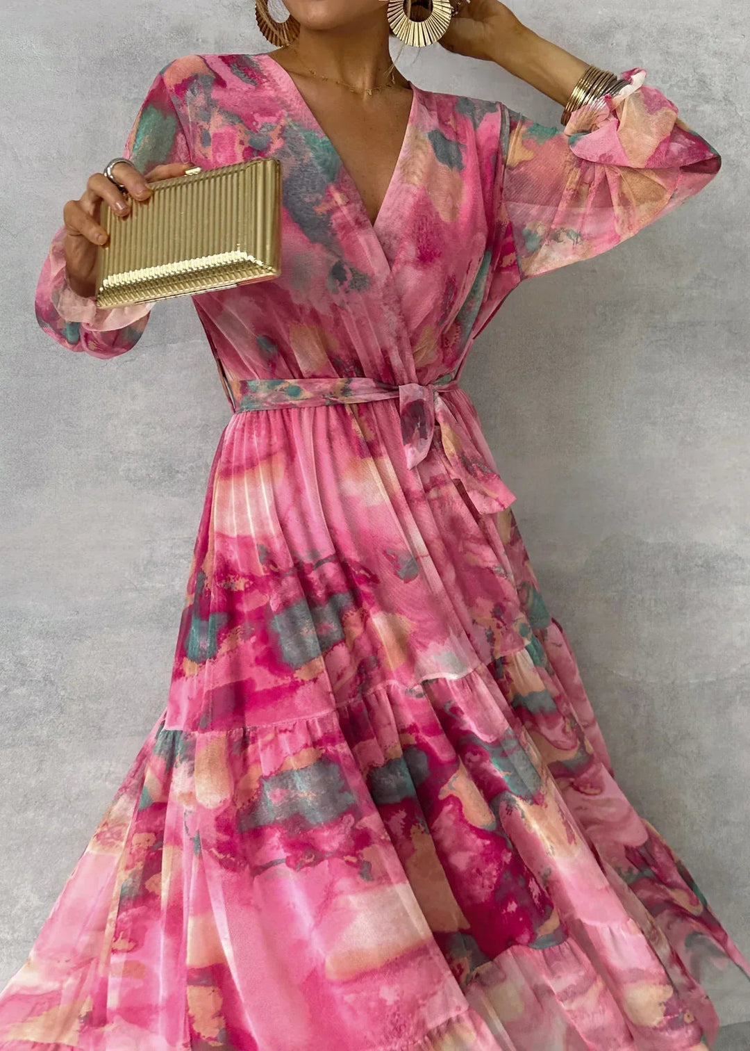 Women's Floral Print Wrap Dress - Elegant Spring-to-Summer Style