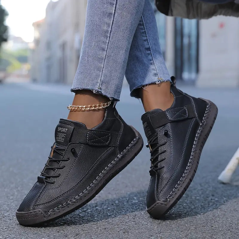Women's Leather Orthopedic Flats - All-Day Support & Easy On/Off