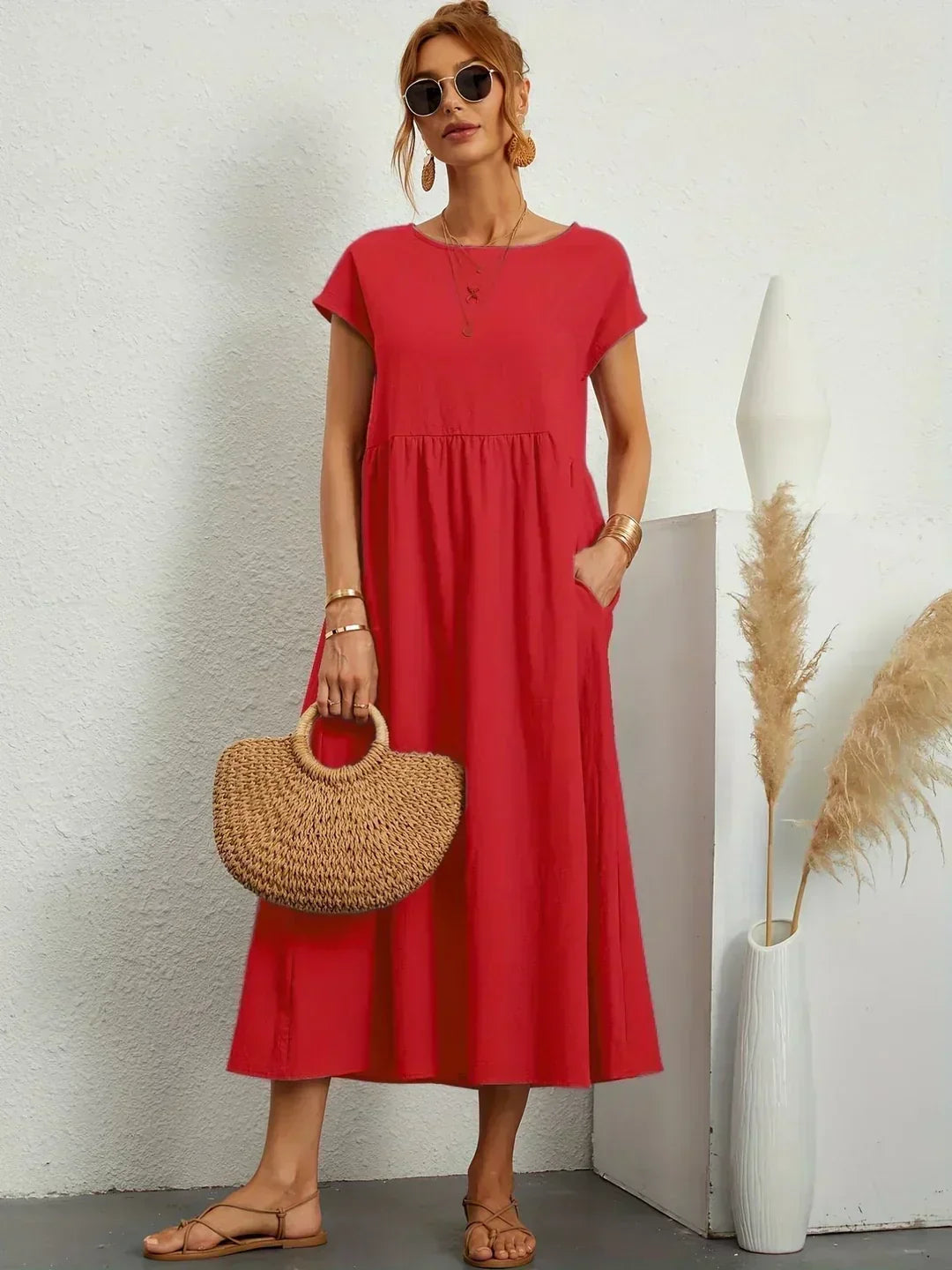 Women's Fluid Midi Dress - Effortless Summer Silhouette