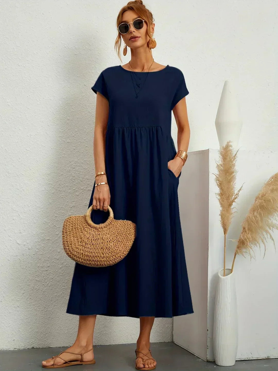 Women's Fluid Midi Dress - Effortless Summer Silhouette