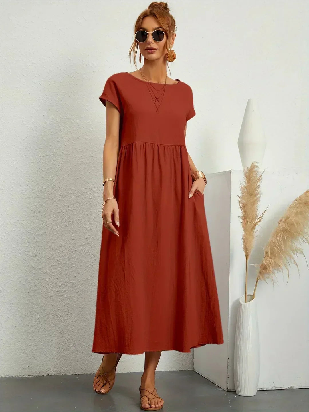 Women's Fluid Midi Dress - Effortless Summer Silhouette