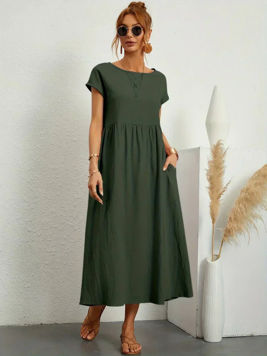 Women's Fluid Midi Dress - Effortless Summer Silhouette