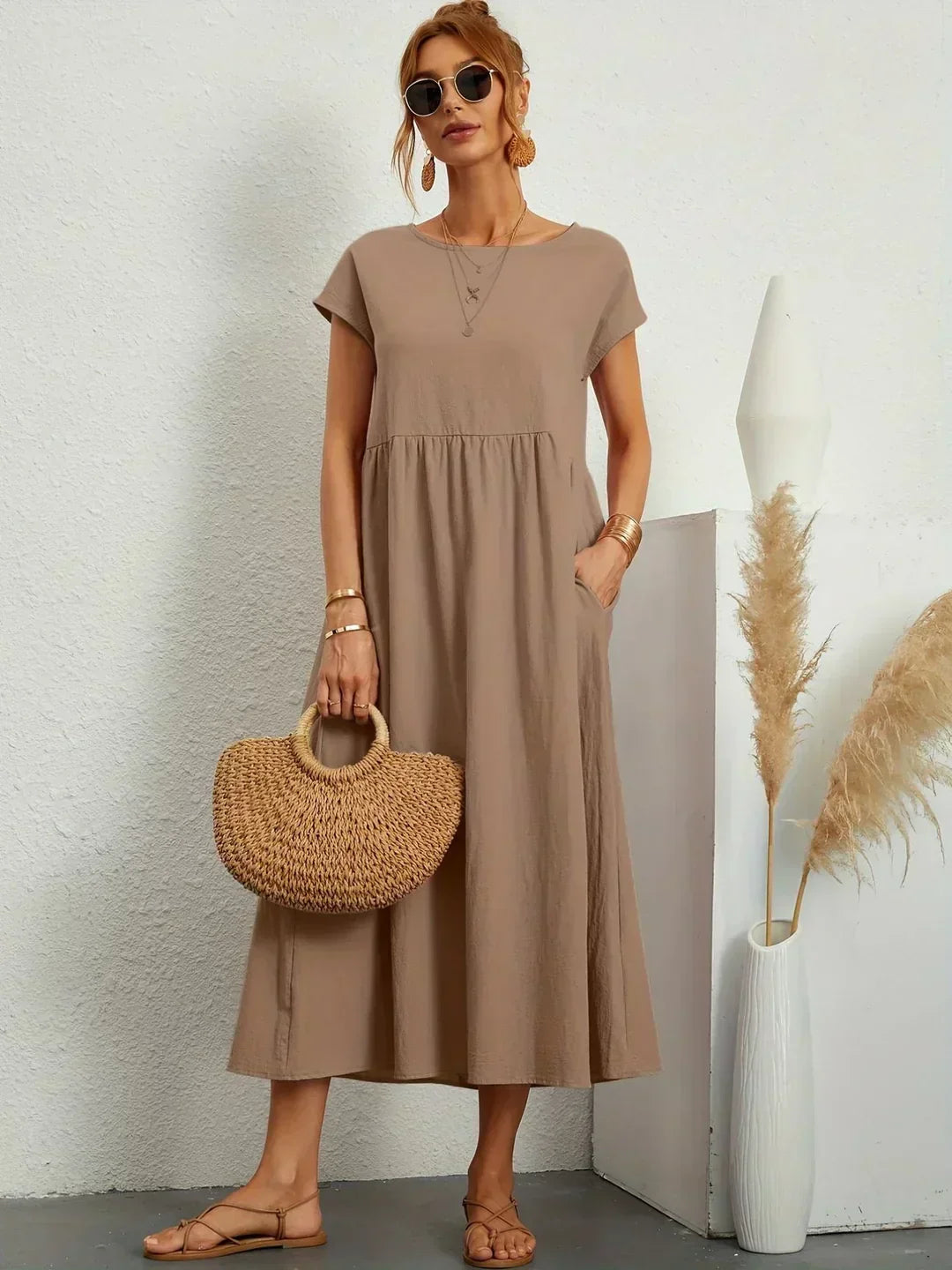 Women's Fluid Midi Dress - Effortless Summer Silhouette