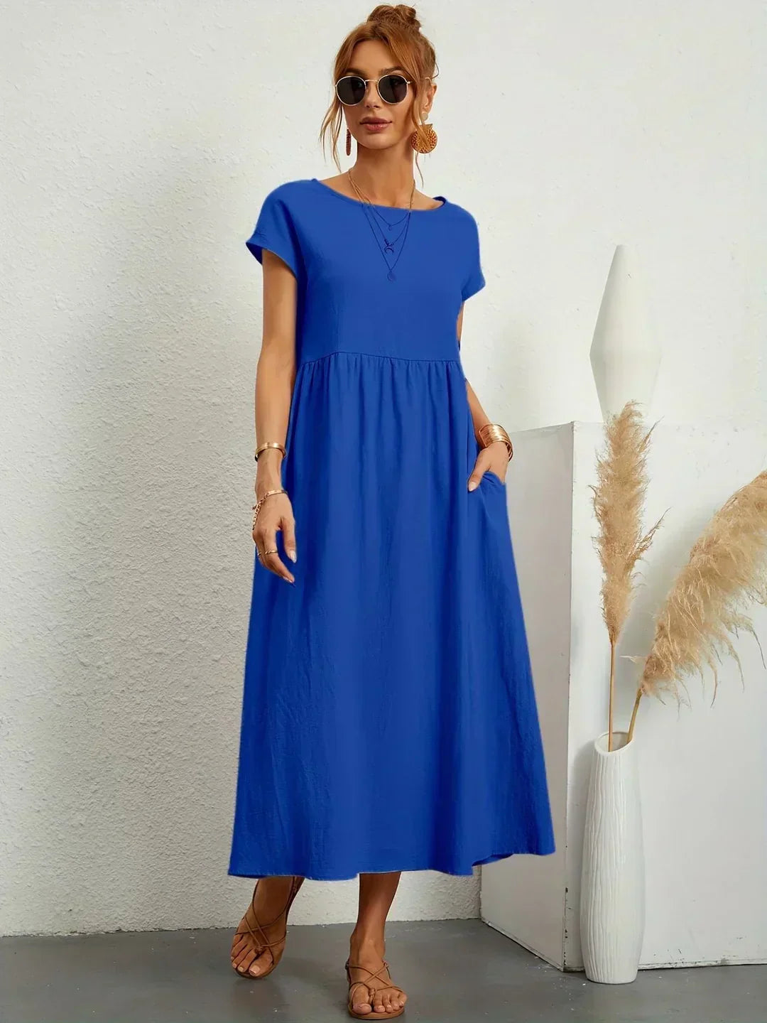 Women's Fluid Midi Dress - Effortless Summer Silhouette