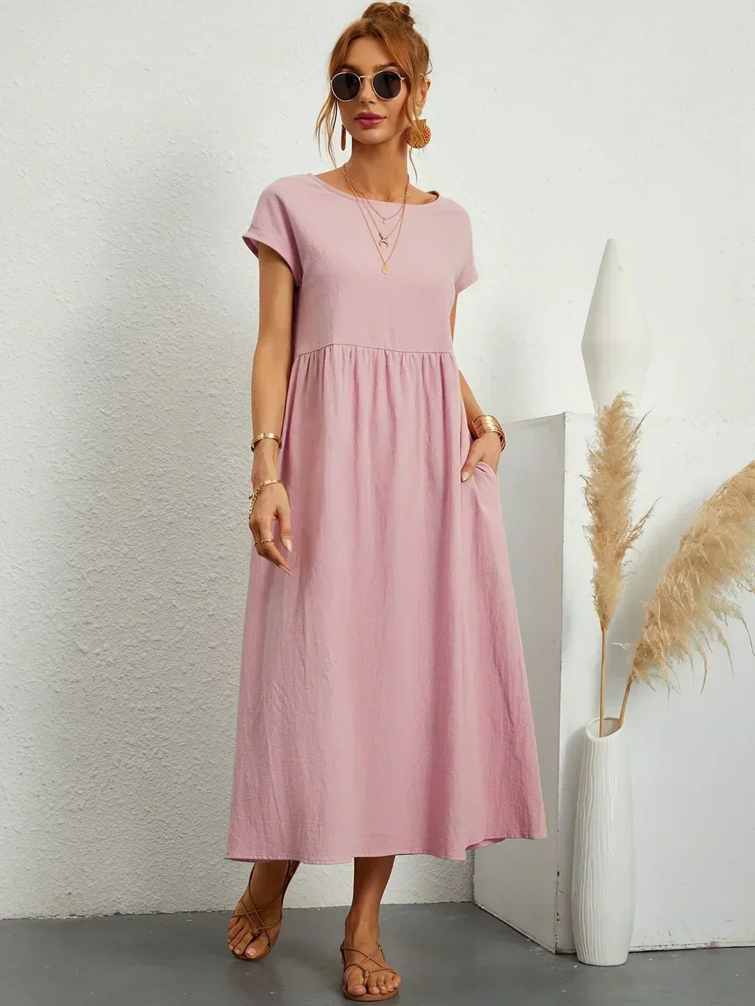 Women's Fluid Midi Dress - Effortless Summer Silhouette