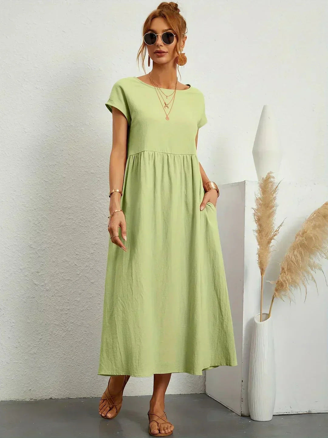 Women's Fluid Midi Dress - Effortless Summer Silhouette