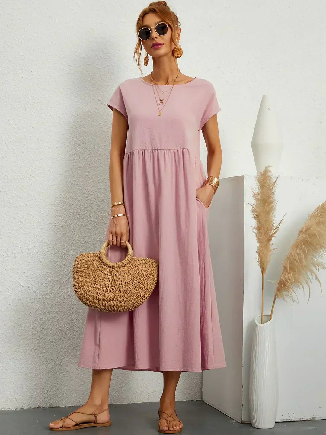 Women's Fluid Midi Dress - Effortless Summer Silhouette